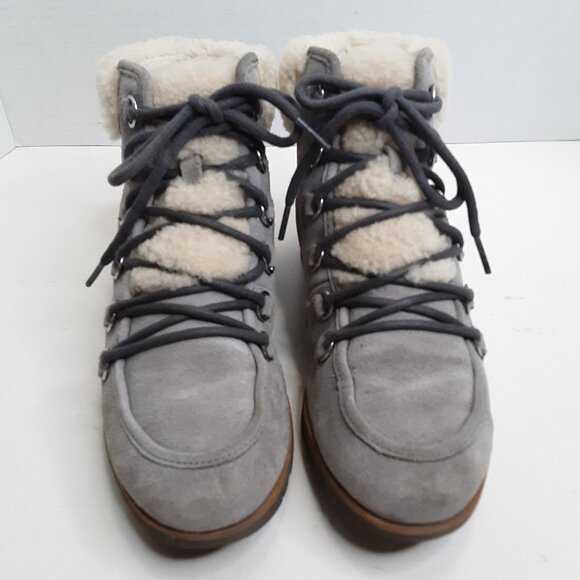SOREL Women's Winter Ankle Boot size 6.5M Grey Suede Sherpa-Trimmed - Picture 2 of 11
